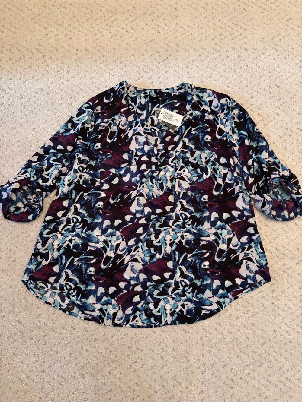 Torrid Harper Georgette Blouse NEW Size 3X Abstract Print Blue White Office